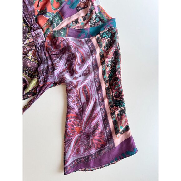 ALICE & TRIXIE Multi Color Scarf Print Silk Satin V-Neck Wrap Blouse, Size M - Picture 9 of 14